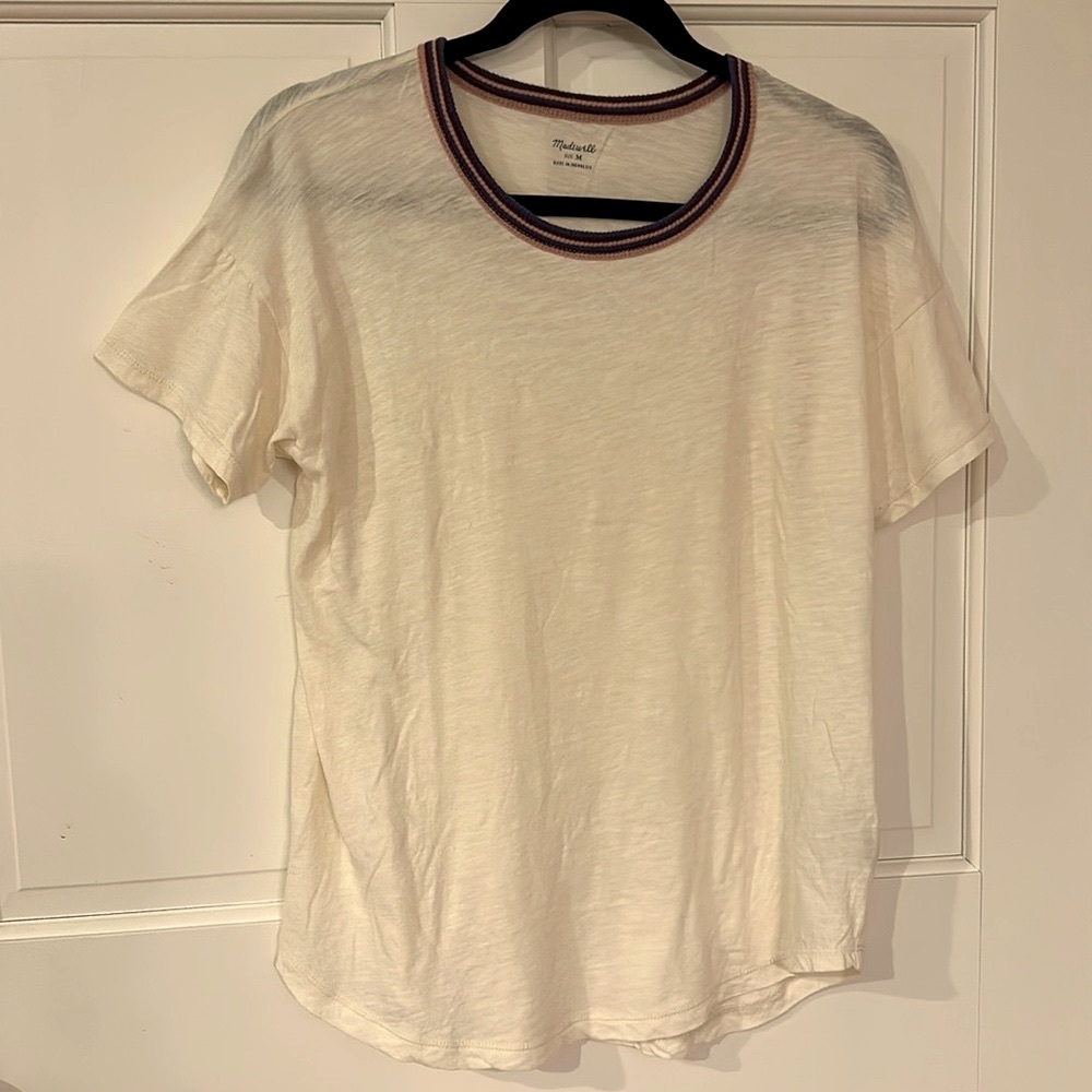 Madewell soft 100% cotton short sleeve tee shirt with multi-colored collar M